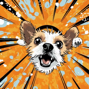 Funny cartoon dog in decorative vector pop art style. Template for poster, t-shirt print, sticker, design element, etc.