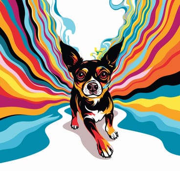 Funny cartoon dog in decorative vector pop art style. Template for poster, t-shirt print, sticker, design element, etc.