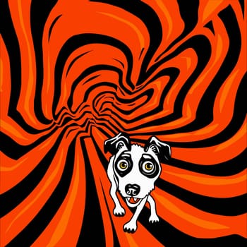 Funny cartoon dog in decorative vector pop art style. Template for poster, t-shirt print, sticker, design element, etc.