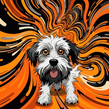 Funny cartoon dog in decorative vector pop art style. Template for poster, t-shirt print, sticker, design element, etc.