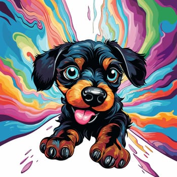 Funny cartoon dog in decorative vector pop art style. Template for poster, t-shirt print, sticker, design element, etc.