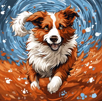 Funny cartoon dog in decorative vector pop art style. Template for poster, t-shirt print, sticker, design element, etc.