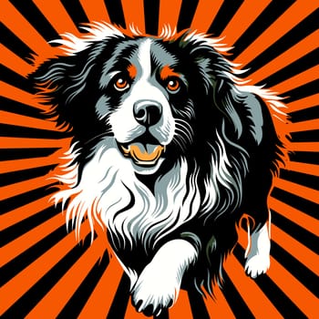 Funny cartoon dog in decorative vector pop art style. Template for poster, t-shirt print, sticker, design element, etc.