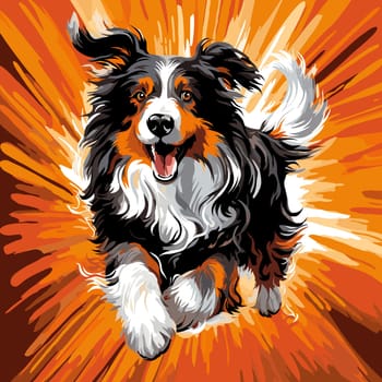 Funny cartoon dog in decorative vector pop art style. Template for poster, t-shirt print, sticker, design element, etc.