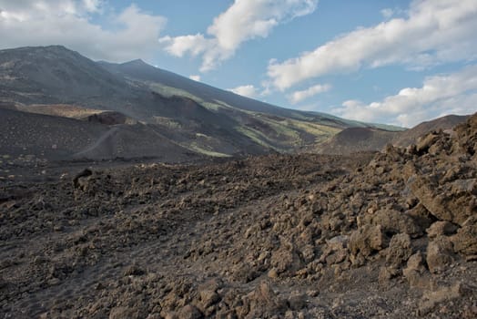 etna volcano caldera view after eruption