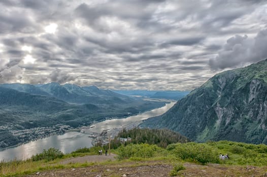 Juneau aerial view in cludy sky background