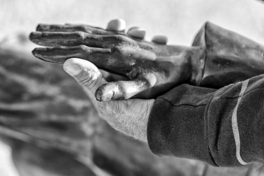 Farmer Hand of old man who worked hard in his life