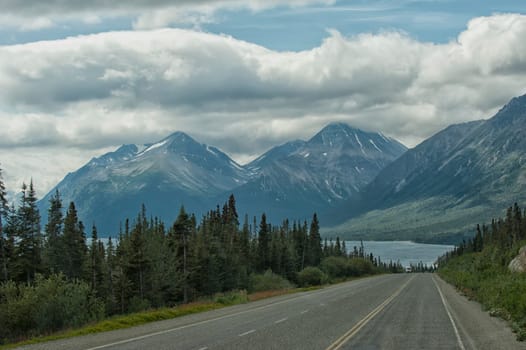 British Columbia white pass panorama in cloudy sky background