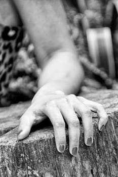 woman girl hand detail in black and white