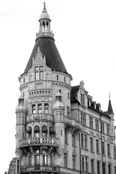 stockholm building in black and white