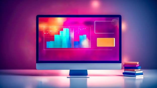 Sleek analytics dashboard on a computer monitor with books for a smart, data-driven environment