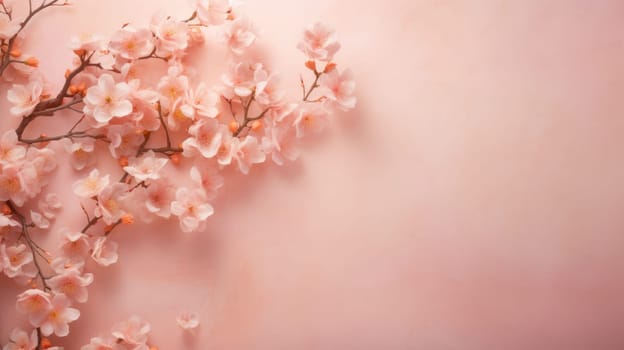 The flowers are a soft peach color, close up macro nature background. AI