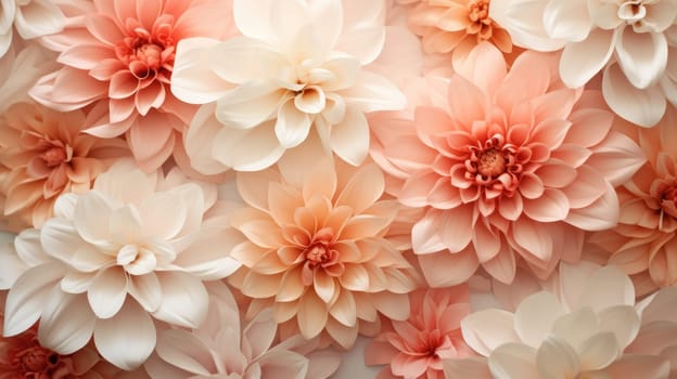 The flowers are a soft peach color, close up macro nature background. AI