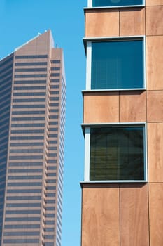 American building windows detail in the sunny day