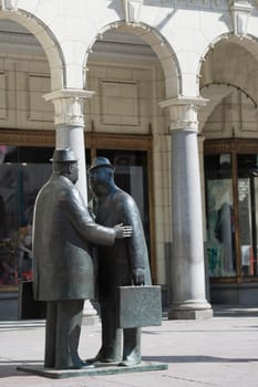 Calgary main street with copper statues