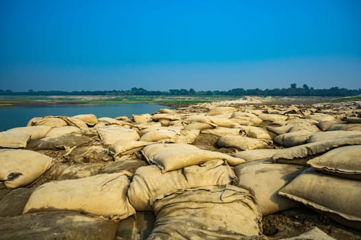 geobags sandbags to protect the riverbank from erosion, Bangladesh Padma River