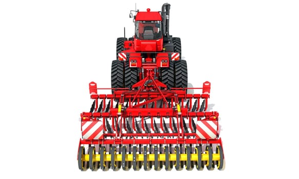 Farm Tractor with Compact Disc Harrow 3D rendering model on white background