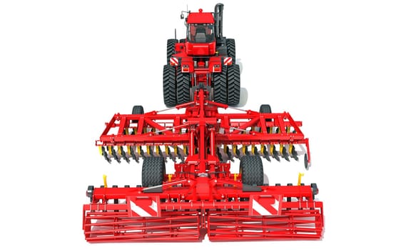 Farm Tractor with Compact Disc Harrow 3D rendering model on white background