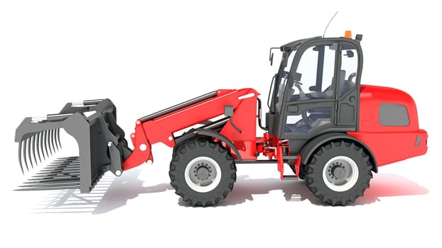 Telehandler heavy construction machinery 3D rendering model on white background