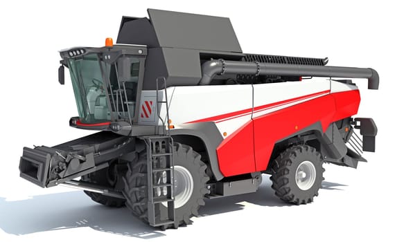 Combine Harvester 3D rendering model on white background