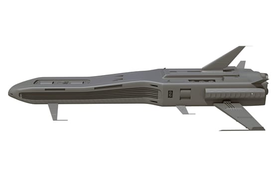 Spaceship 3D rendering model on white background