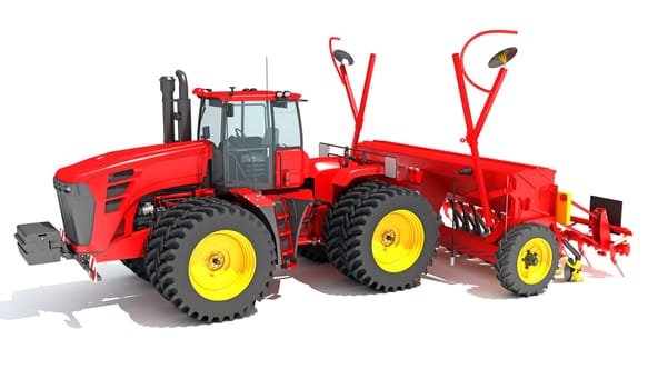 Farm Tractor with Compact Disc Harrow 3D rendering model on white background