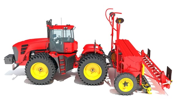 Farm Tractor with Compact Disc Harrow 3D rendering model on white background