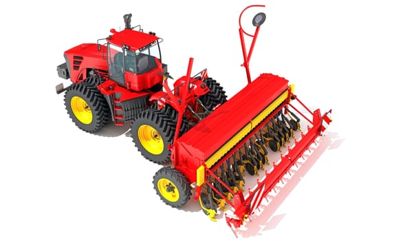 Farm Tractor with Compact Disc Harrow 3D rendering model on white background