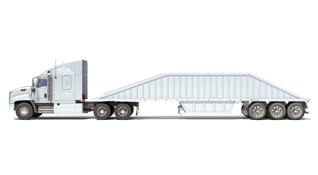 Truck with Bottom Dump Trailer 3D rendering model on white background