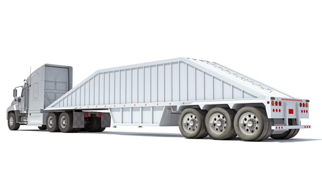 Truck with Bottom Dump Trailer 3D rendering model on white background