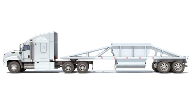 Truck with Bottom Dump Trailer 3D rendering model on white background