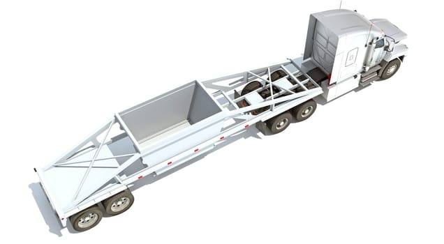 Truck with Bottom Dump Trailer 3D rendering model on white background