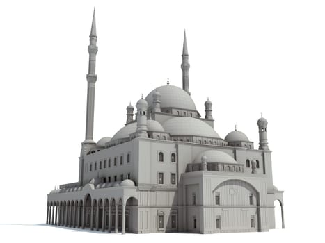 Mosque Religious Building 3D rendering model on white background