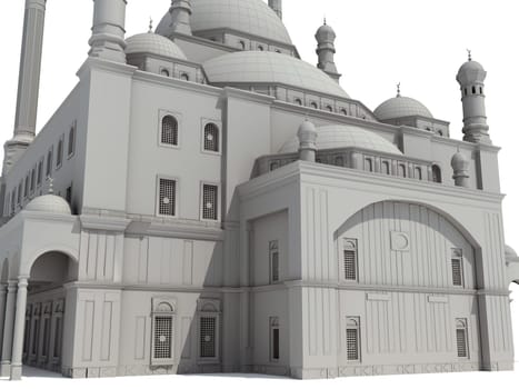 Mosque Religious Building 3D rendering model on white background