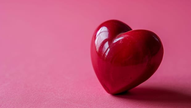 Red heart on pink background. One heart-shaped object is located to the side, there is space for text. High quality photo