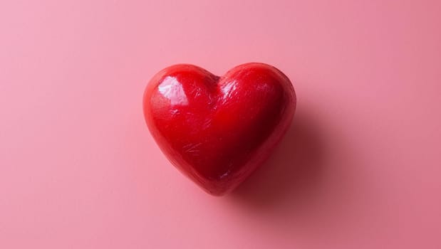 Red heart on pink background. One heart-shaped object is located to the side, there is space for text. High quality photo