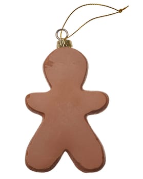 Christmas toy in the shape of a gingerbread for decorating a Christmas tree on an isolated background