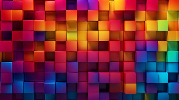 A wall of cubes, each painted with bold, vibrant colors, creating a mesmerizing, geometric pattern - AI Generative