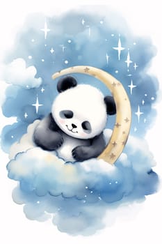 A whimsical cartoon panda bear sleeps among the clouds, exuding a carefree and playful energy that uplifts the imagination - generative AI