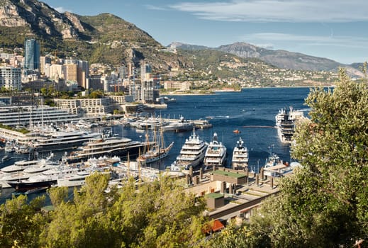 Monaco, Monte Carlo, 28 September 2022 - Top view of the famous yacht show, exhibition of luxury mega yachts, the most expensive boats for the richest people around the world, yacht brokers. High quality photo