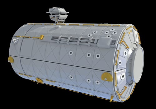 Service Module of ISS International Space Station 3D rendering model on black background