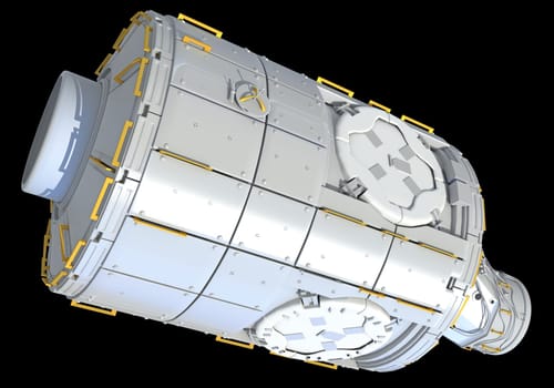 Service Module of ISS International Space Station 3D rendering model on black background