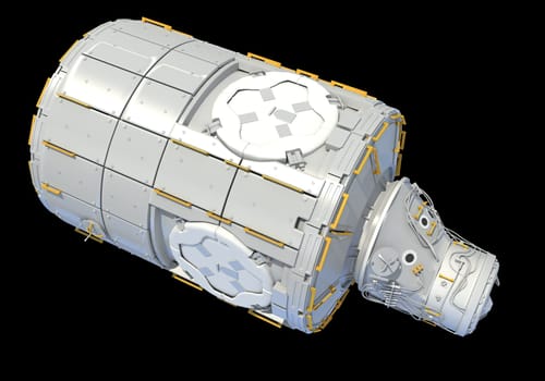 Service Module of ISS International Space Station 3D rendering model on black background