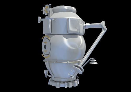 Service Module of ISS International Space Station 3D rendering model on black background