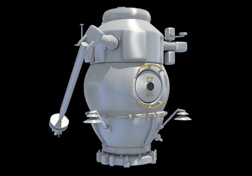 Service Module of ISS International Space Station 3D rendering model on black background