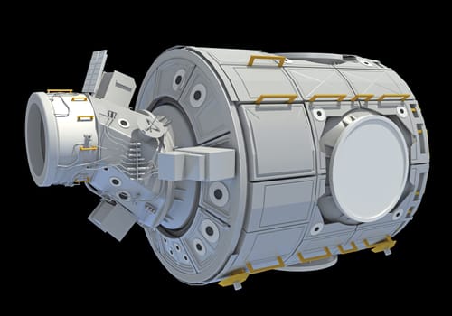 Service Module of ISS International Space Station 3D rendering model on black background