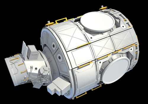 Service Module of ISS International Space Station 3D rendering model on black background