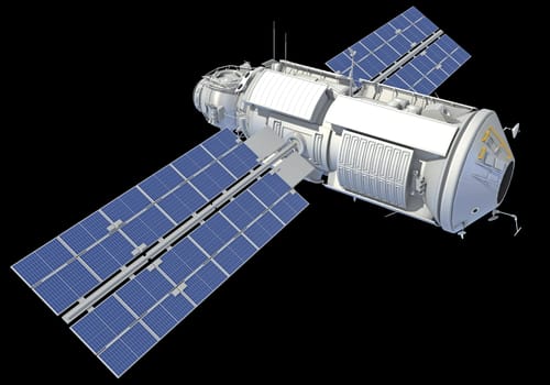 Service Module of ISS International Space Station 3D rendering model on black background