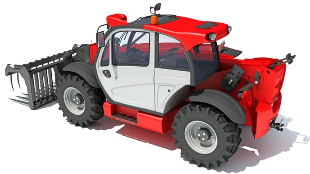 Telehandler heavy construction machinery 3D rendering model on white background