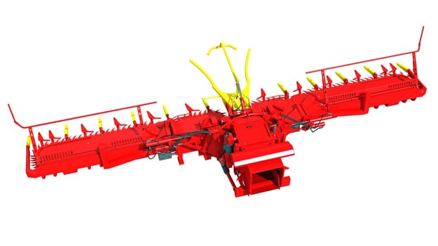 Combine Harvester Threshing Header 3D rendering model on white background